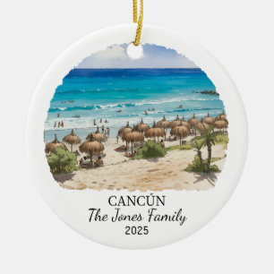 Personalized Cancun Ornament, Mexico Gift Ceramic Tree Decoration