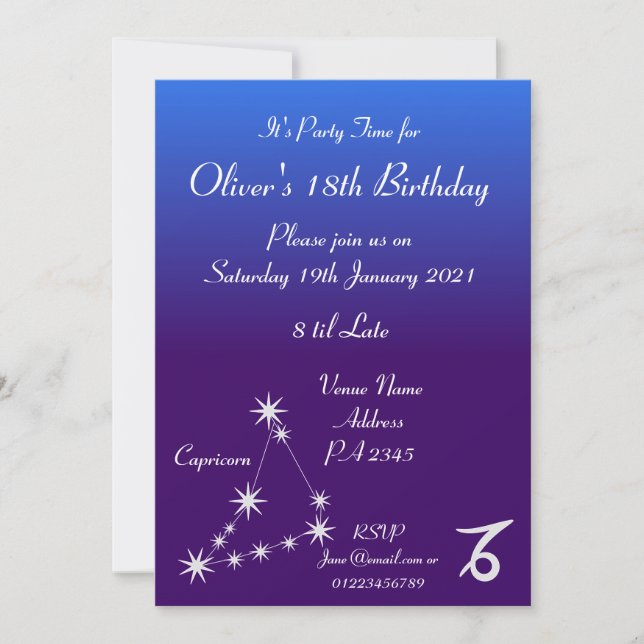 Personalized Capricorn Zodiac Party Invitation (Front)