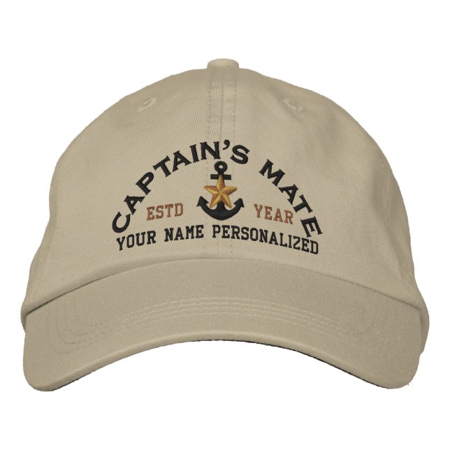 Personalized Captain's Mate Nautical Star Anchor Embroidered Hat (Front)