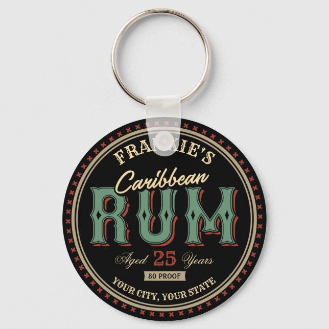 Personalized Caribbean Rum Liquor Bottle Label Bar Key Ring (Front)