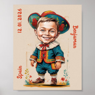 Personalized Caricature of Child in Spanish Outfit Poster