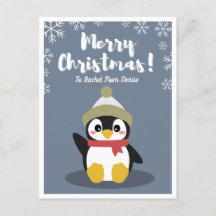 Personalized Cartoon Penguin Christmas Post Card 