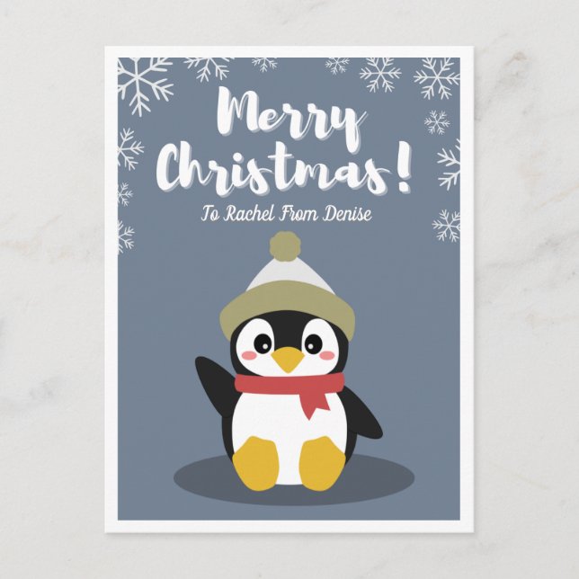 Personalized Cartoon Penguin Christmas Post Card  (Front)