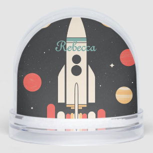 Personalized Cartoon Space Rocket Snowglobe