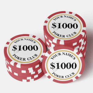 Personalized Casino Style Custom $1000 Red Poker Chips