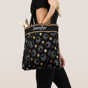 Personalized cat and dog paw print tote bag