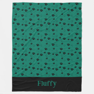 Personalized Cat Blanket Paws Name Forest Green
