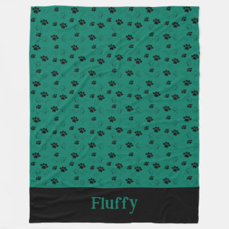 Personalized Cat Blanket Paws Name Forest Green