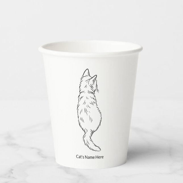 Personalized Cat Line Art 8oz Paper Cup (Front)