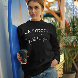 Personalized Cat Mom Pet Lover White Script Black Sweatshirt