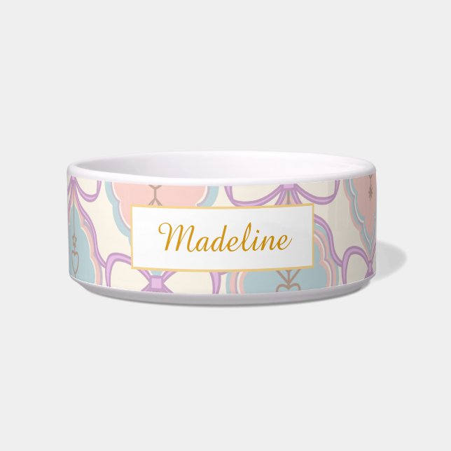 Personalized Cat Name Pastel Pink Bowl Ceramic (Front)