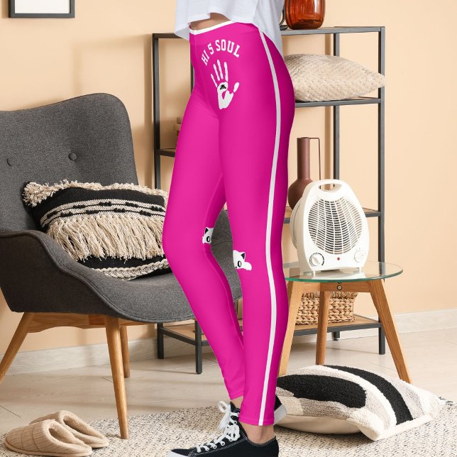 Personalized Cat Pet Hot Pink White Stripes Gift Leggings (Creator Uploaded)