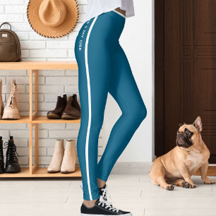 Personalized Cat Pet Ocean Blue White Stripes Gift Leggings