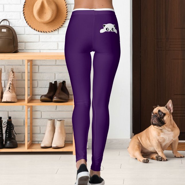 Personalized Cat Pet Purple White Stripes Gift Leggings (Creator Uploaded)