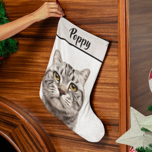 Personalized Cat Photo & Name Christmas Stocking 
