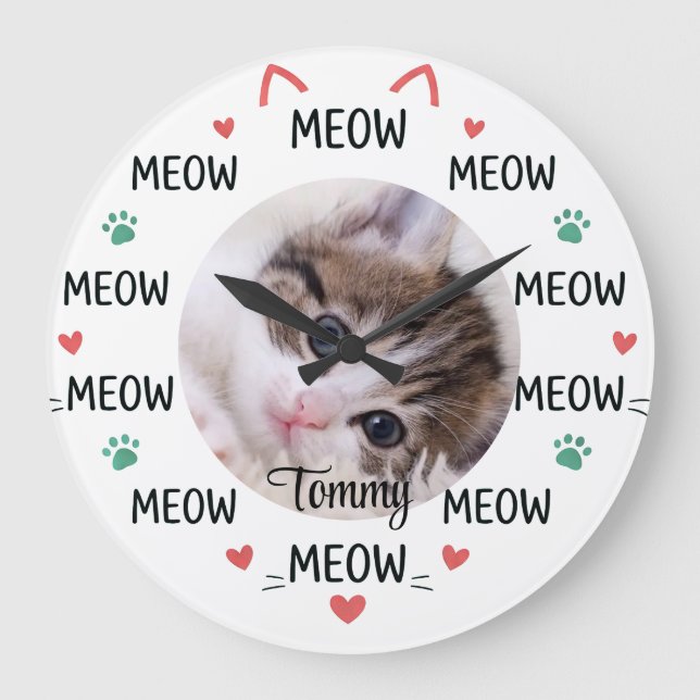 Personalized Cat Photo & Name Wall Clock (Front)