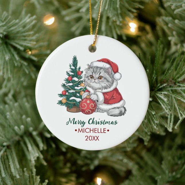 Personalized Cat with Santa Hat Christmas tree     Ceramic Tree Decoration (Tree)