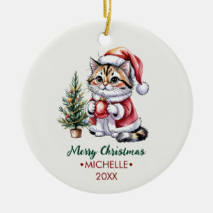 Personalized Cat with Santa Hat Christmas tree     Ceramic Tree Decoration