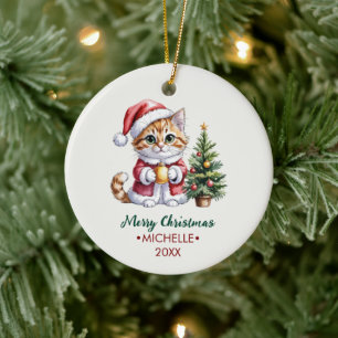 Personalized Cat with Santa Hat Christmas tree Ceramic Tree Decoration