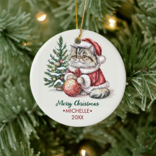 Personalized Cat with Santa Hat Christmas tree Ceramic Tree Decoration