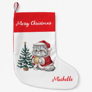 Personalized Cat with Santa Hat Christmas tree     Small Christmas Stocking