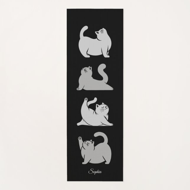 Personalized Cat Yoga Mat, Custom Name Gym Mat (Front)