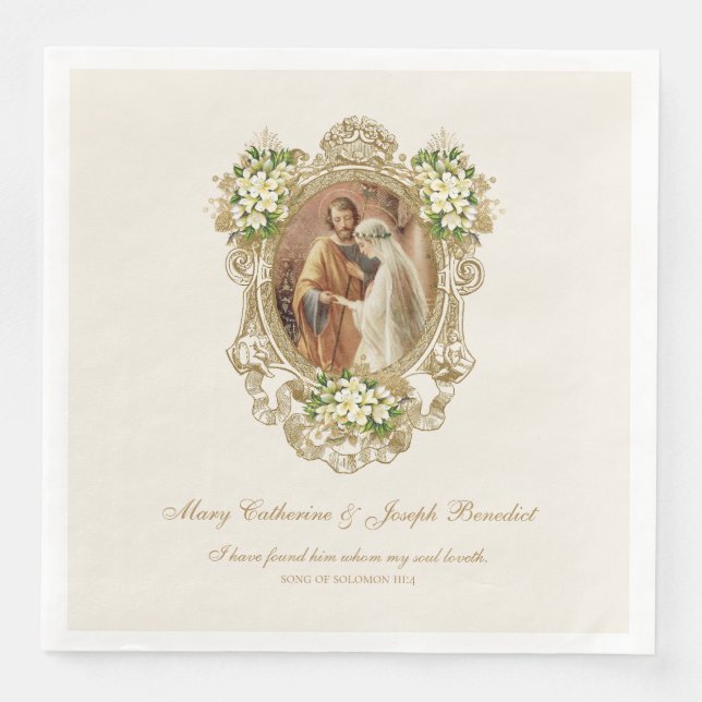 Personalized Catholic Wedding Napkins w/Scripture (Front)