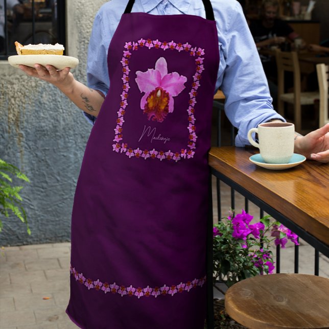 Personalized Cattleya Orchid Motif Print Apron (Creator Uploaded)