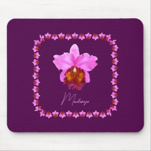 Personalized Cattleya Orchid Motif Print Mouse Mat