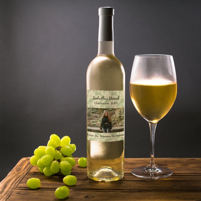 Personalized Causal Green Photo Country Wine Label (Creator Uploaded)