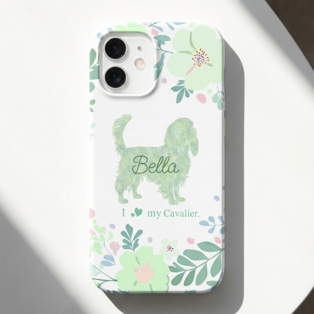 Personalized Cavalier - Mint Green Floral iPhone 16 Case (Creator Uploaded)