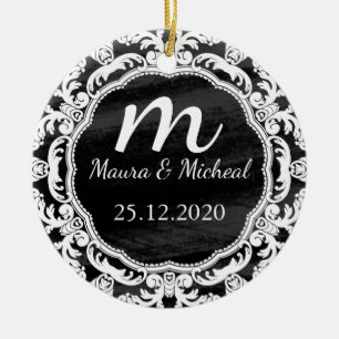 Personalized Chalkboard Monogram Wedding Date Ceramic Tree Decoration