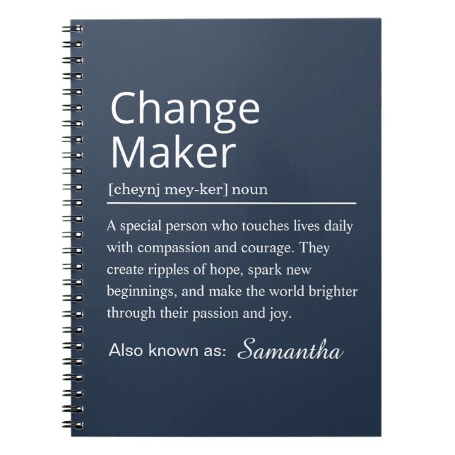 Personalized Change Maker Definition Notebook (Front)