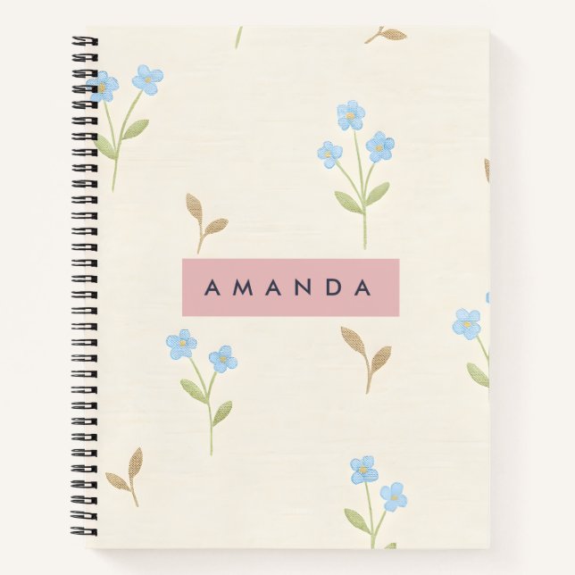 Personalized Charming Blue Wildflower Print  Notebook (Front)