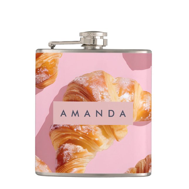 Personalized Charming Croissant Delight Hip Flask (Front)