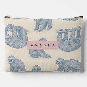 Personalized Charming Elegant Blue Sloth Pattern Accessory Pouch