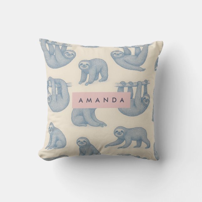 Personalized Charming Elegant Blue Sloth Pattern Cushion (Front)
