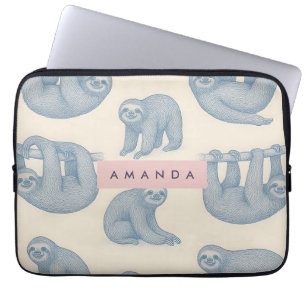Personalized Charming Elegant Blue Sloth Pattern Laptop Sleeve