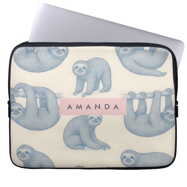 Personalized Charming Elegant Blue Sloth Pattern Laptop Sleeve (Front)