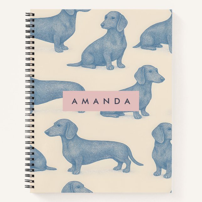 Personalized Charming Elegant Dachshund Pattern Notebook (Front)