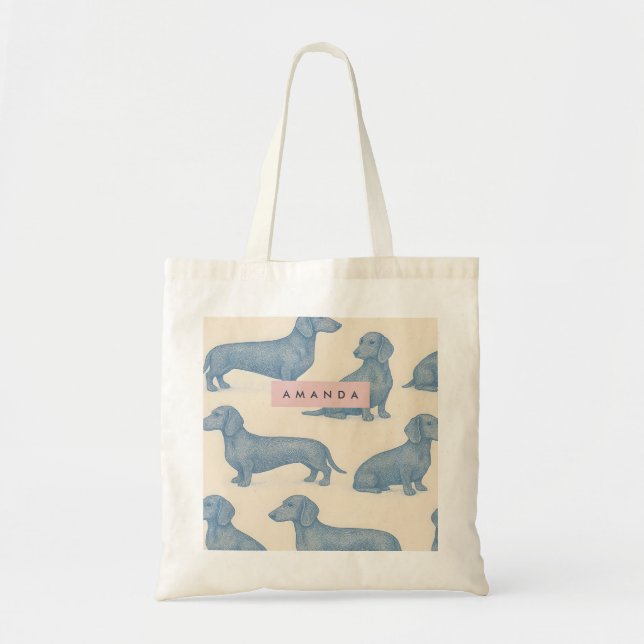 Personalized Charming Elegant Dachshund Pattern Tote Bag (Front)