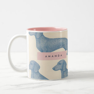 Personalized Charming Elegant Dachshund Pattern Two-Tone Coffee Mug