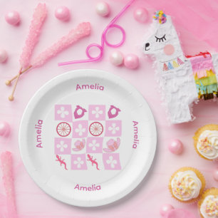 Personalized Checkered Cowgirl Pattern Paper Plate