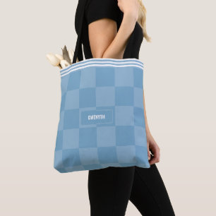 Personalized Checkered Iris Baby Blue Tote Bag