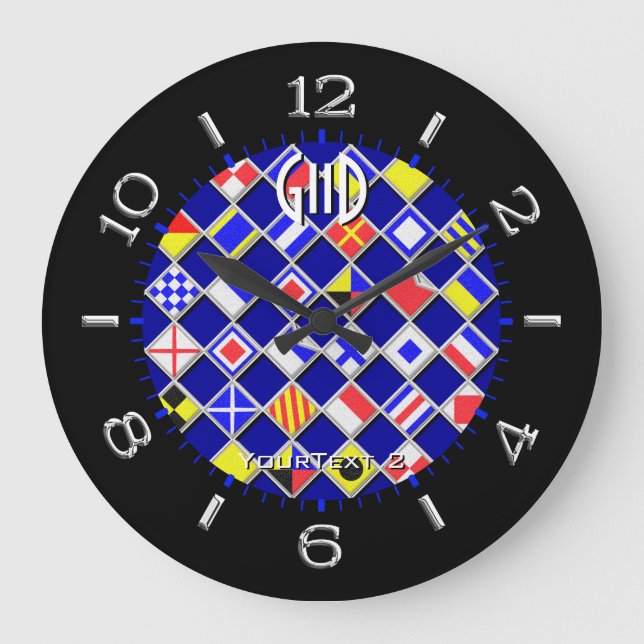 Personalized Checkered Nautical Flags Dial on a Large Clock (Front)