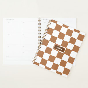 Personalized Checkered Neutral Cognac Camel Planner