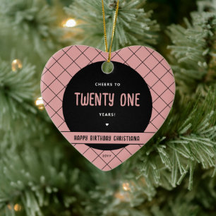 Personalized Cheers to 21 Years Modern and Elegant Ceramic Tree Decoration