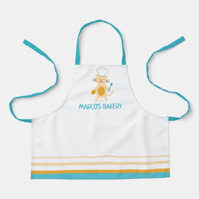 Personalized Chef Cat Baking Apron for Little Chef (Front)