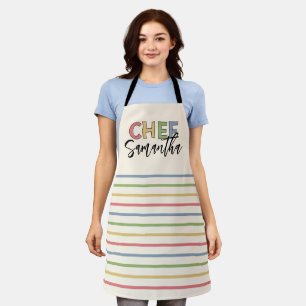 Personalized Chef Colorful Stripes Cute Gift Apron