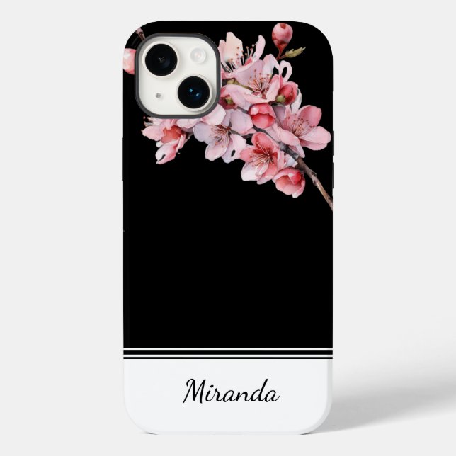 Personalized Cherry Blossom iPhone 14 Plus Case Bk (Back)